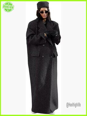 Long Wool Coat Maxi Peacoat Trench Double Breasted Notch Lapel Oversized